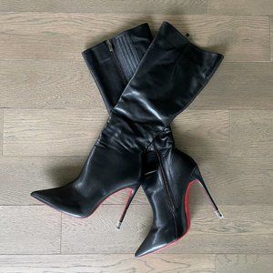Black knee-high boots, red sole, size 12